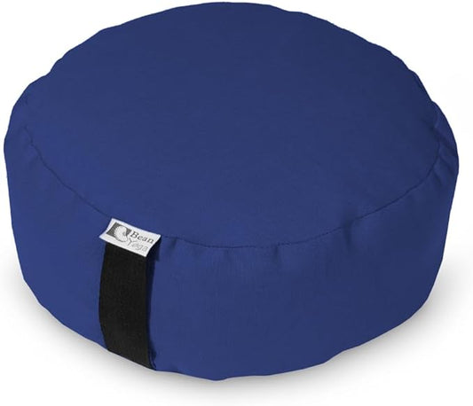 Bean Products Zafu Meditation Pillows for Sitting on Floor, Yoga Cushion, Cotton/Buckwheat Fill Yoga Pillow, Zafu Meditation Cushion, Zen Kneeling Prayer Pad- Made in USA - 14" Round - Navy