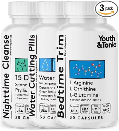 Youth & Tonic Sculpt Lean Cleanse – Feel Lighter & More Toned, Water Weight & Bloating Relief, Detox & Fluid Loss Support – Bedtime Trim, 15 Day Colon Cleanser, 90 Pills for Metabolism & Defined Body