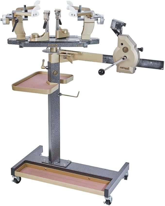 Tennis Stringing Machine, Standing Type, Shared for Tennis and Badminton Racquets, Full Metal Black Gold, Comes with a Complete Set of Stringing Tools, 10 Tennis Strings