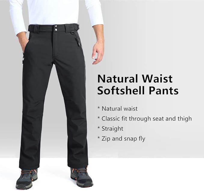 Outdoor Ventures Men's Lite Waterproof Windproof Fleece Lined Warm Hiking Ski Snow Pants Expandable-Waist