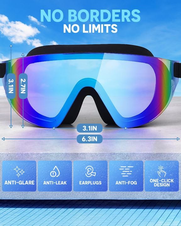 Swim Goggles, Frameless Wide View Swimming Goggles, Anti-Fog Anti-UV No Leaking Pool Goggles for Men Women Adult