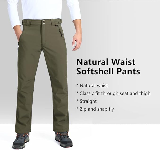 Outdoor Ventures Men's Lite Waterproof Windproof Fleece Lined Warm Hiking Ski Snow Pants Expandable-Waist