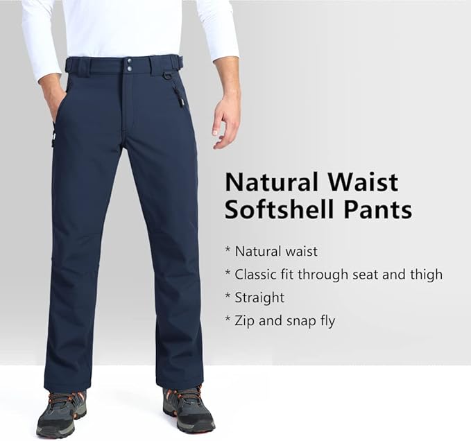 Outdoor Ventures Men's Lite Waterproof Windproof Fleece Lined Warm Hiking Ski Snow Pants Expandable-Waist