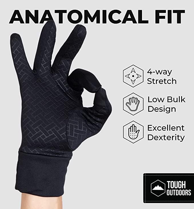 Tough Outdoors Running Gloves - Touch Screen Ski Glove Liners - Men's Winter Gloves - Glove Liners for Cold Weather