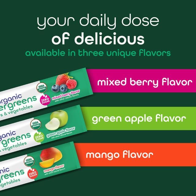 Zena Nutrition Organic Super Greens Powder, 70+ Superfoods, 0 Sugar, 3G Fiber, Spirulina, Chlorella, Antioxidants, Prebiotics/Probiotics, Digestive Enzymes, Mixed Berry, 30 Drink Mix Packets