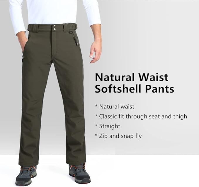 Outdoor Ventures Men's Lite Waterproof Windproof Fleece Lined Warm Hiking Ski Snow Pants Expandable-Waist