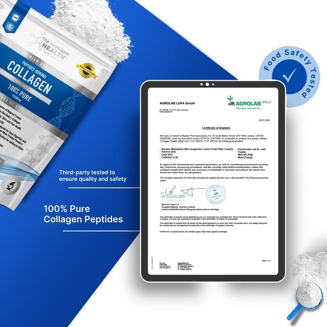 The Intelligent Health Hydrolyzed Collagen Peptides Powder, Grass Fed, High Protein, Unflavored, Gluten-Free, Paleo & Keto Friendly, 10g per Serving (1kg) Supports Skin, Hair, Nails, Joints, & Bones