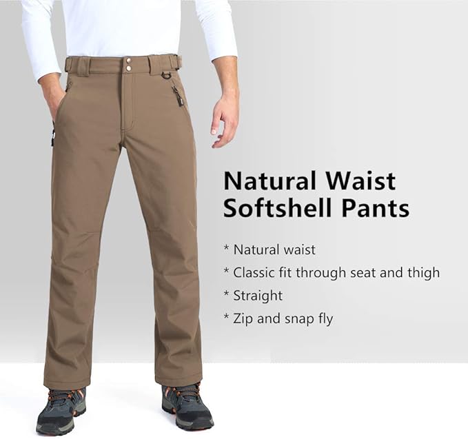 Outdoor Ventures Men's Lite Waterproof Windproof Fleece Lined Warm Hiking Ski Snow Pants Expandable-Waist