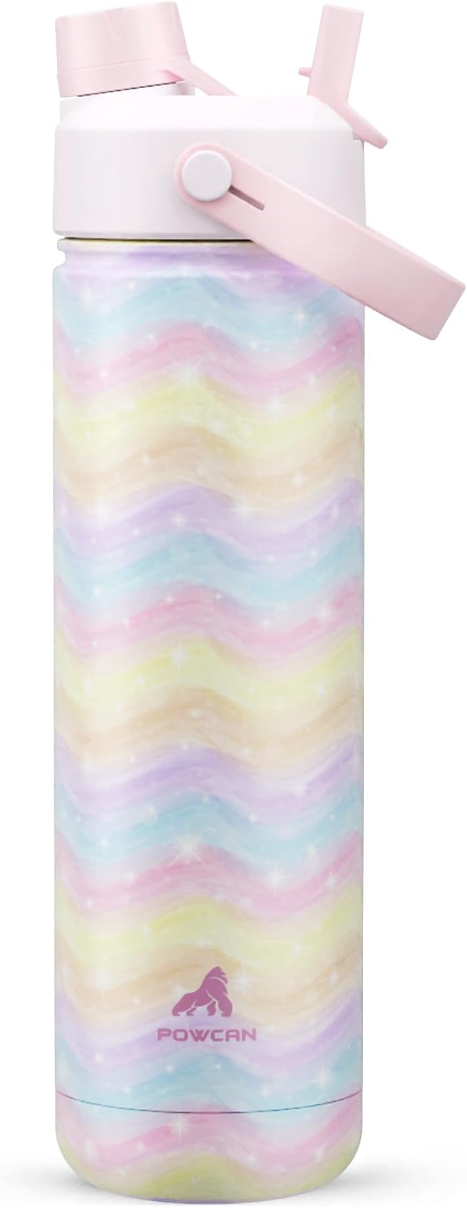 26 oz Insulated Water Bottle with 2-in-1 Straw and Spout Lid, Keep Cold 24H, Leak-Proof, Fits in Car Cup Holder, Stainless Steel Water Bottle for Sports, Travel, Gym, and School (Candy Ripple)