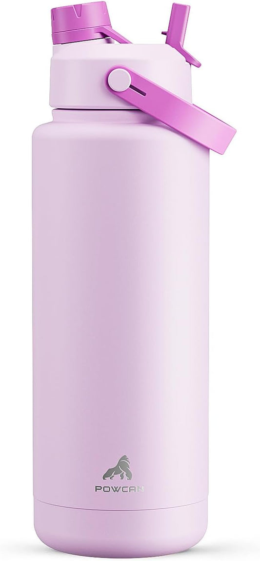 40 oz Insulated Water Bottle with 2-in-1 Straw and Spout Lid, Keep Cold 24H, Leak-Proof, BPA-Free, Double Wall Stainless Steel Water Bottle for Sports, Gym, Travel, and School (Misty Lilac)