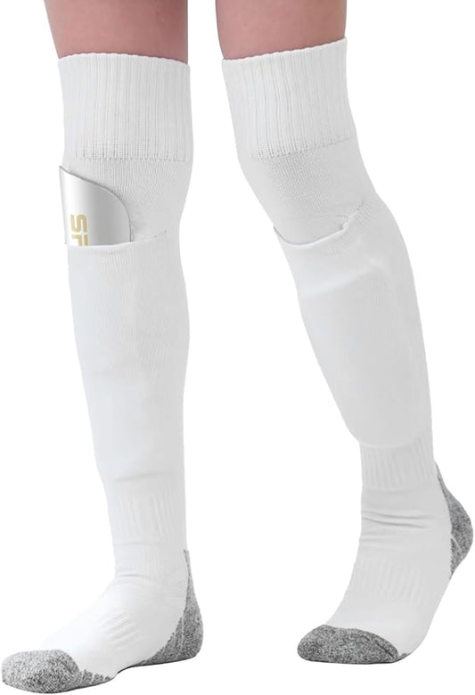 Youth Soccer Shin Guard Socks, Built-in Protective Pads, Kids Knee High Football Athletic Team Socks for Boys Girls