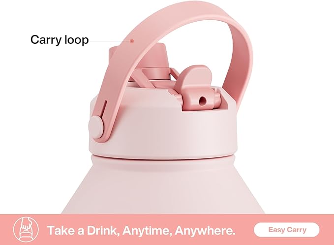 64 oz Insulated Water Bottle with 2-in-1 Straw and Spout Lid, Keep Cold 24H, Leak-Proof, BPA-Free, Double Wall Stainless Steel Water Bottle for Sports, Gym, Travel, and School (Cotton Candy)