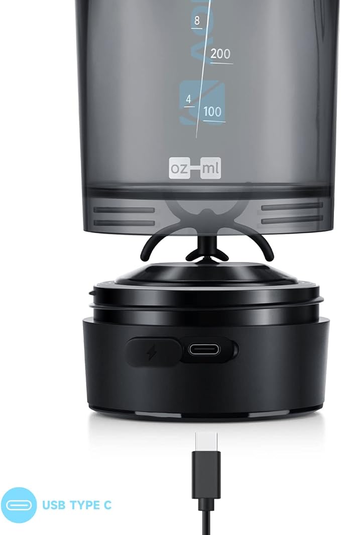 VOLTRX Shaker Bottle, Gallium USB C Rechargeable Electric Protein Shake Mixer, Shaker Cups for Protein Shakes and Meal Replacement Shakes, BPA Free, Made with Tritan, 24oz