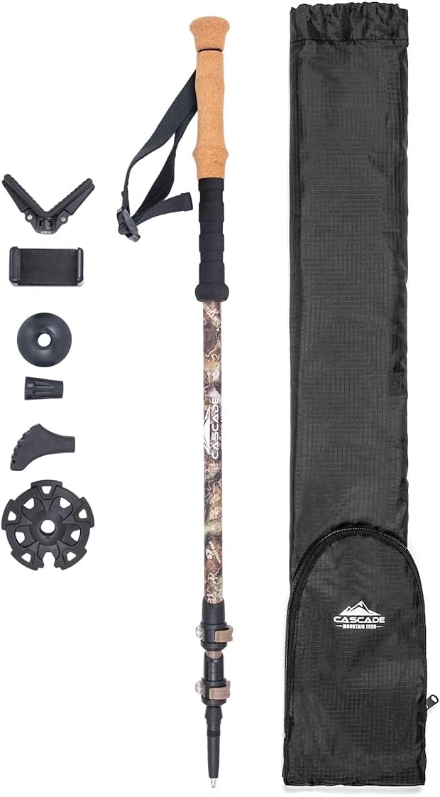 Cascade Mountain Tech Trekking Poles - Carbon Fiber Monopod Walking or Hiking Sticks with with Accessories Mount and Adjustable Quick Locks