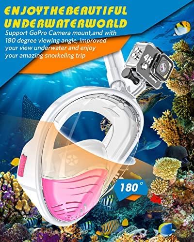 QingSong Full Face Snorkel Mask for Adults, Snorkeling Gear with Camera Mount, 180 Degree Panoramic View Snorkel Set Anti-Fog Anti-Leak