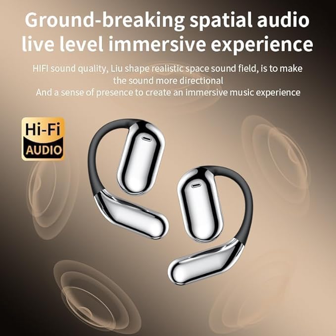 Open Ear Earbuds Intelligent Touch Screen Ultra Comfort Bluetooth 5.4 Headphones Over The Ear Earphones with Ear Hooks IPX7 Waterproof Bone Conduction Earbuds for Running Fitness Sport Workouts,Grey3