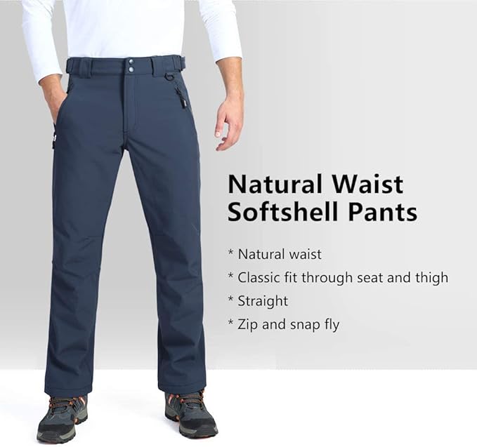 Outdoor Ventures Men's Lite Waterproof Windproof Fleece Lined Warm Hiking Ski Snow Pants Expandable-Waist