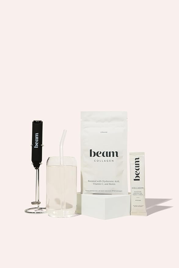 Beam Collagen Powder, Collagen for Women, Collagen with Hyaluronic Acid, Collagen Peptides Type 1 and 3, with Biotin, Grass Fed Bovine, Third-Party Tested, Best for Coffee, Vitamin C, 5 Servings
