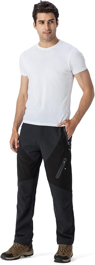 YSENTO Men's Fleece Lined Ski Snow Pants Winter Waterproof Softshell Insulated Hiking Cargo Pants