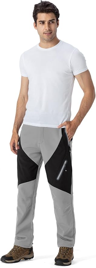 YSENTO Men's Fleece Lined Ski Snow Pants Winter Waterproof Softshell Insulated Hiking Cargo Pants