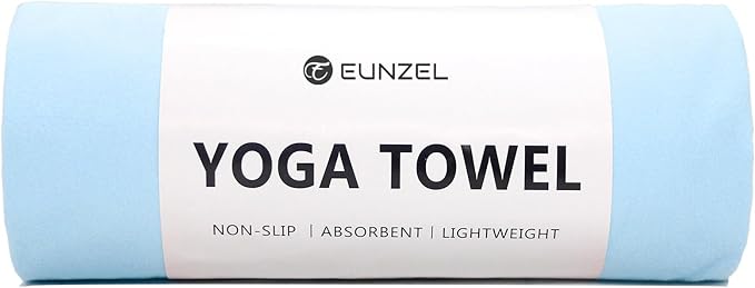 Eunzel Hot Yoga Towel Non Slip Yoga Mat Towel Non-Slip Sweat Absorbent Towel for Hot Yoga, Pilates and Workout 72" x 26.5", Blue