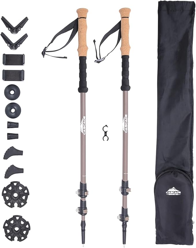 Cascade Mountain Tech Trekking Poles - Carbon Fiber Monopod Walking or Hiking Sticks with with Accessories Mount and Adjustable Quick Locks