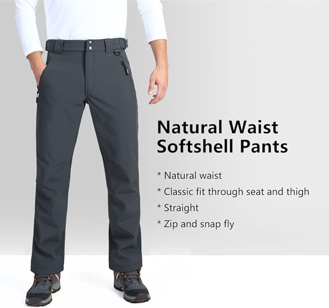 Outdoor Ventures Men's Lite Waterproof Windproof Fleece Lined Warm Hiking Ski Snow Pants Expandable-Waist