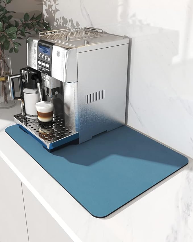 AMOAMI-Coffee Mat Hide Stain Rubber Backed Absorbent Dish Drying Mat for Kitchen Counter-Coffee Bar Accessories Fit Under Maker Machine Pot Espresso Machine Dish Rack