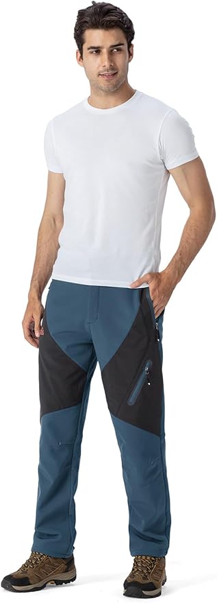 YSENTO Men's Fleece Lined Ski Snow Pants Winter Waterproof Softshell Insulated Hiking Cargo Pants