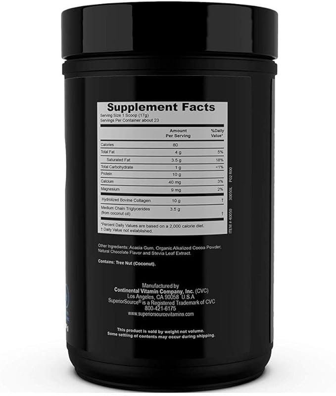 Superior Source Keto Collagen - Collagen Protein Powder with MCT Oil - Supports Hair, Skin, Nails & Joint Health - Dairy-Free - Chocolate, 14 oz