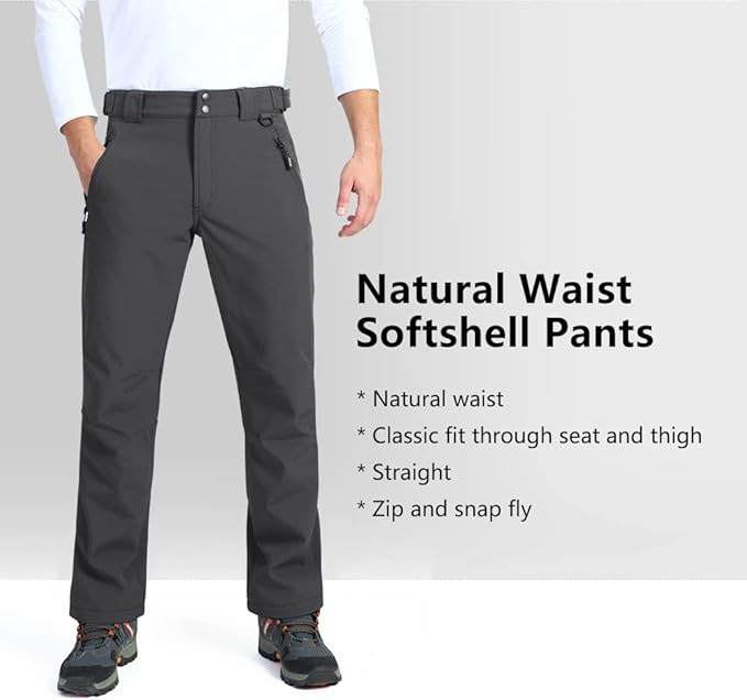Outdoor Ventures Men's Lite Waterproof Windproof Fleece Lined Warm Hiking Ski Snow Pants Expandable-Waist