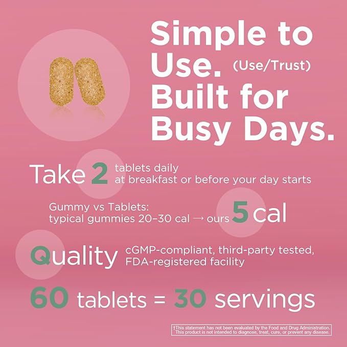 Apple Cider Vinegar 1000mg – Signature Blend with B Vitamins (B1, B2, B6, Niacin & Folate) + Vitamin C – Appetite & Metabolism Support – Green Apple Flavor–Only 5 Calories–60 Tablets