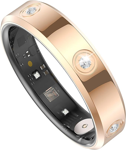 Smart Ring for Women Men Diamond Fitness Tracker Sleep Heart Rate Monitor Smart Rings for Android iOS Phone Pedometer Calorie Step Counter Stylish Ladies Rings for Women Elegant