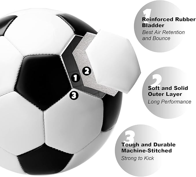 Soccer Ball Size 2 Size 3 Size 4 Size 5 with Pump - Single, 2 or 3 Pack - Official Size & Weight - Classic Indoor Outdoor Soccer Long-Lasting - Ideal Gift for Toddler Kids Boys Girls Youth Adult