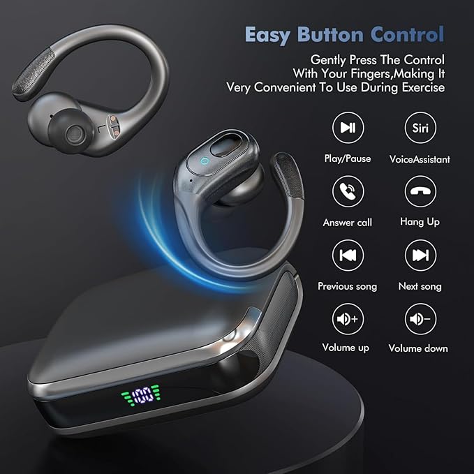 Wireless Earbuds Bluetooth 5.4 Headphones, Noise Canceling Ear Buds with 75hr Playtime, LED Power Display, IPX7 Waterproof Earphones Over-Ear Earphones for Sports/Workouts
