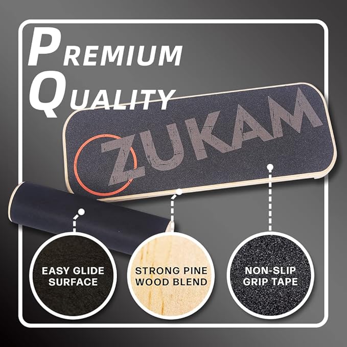 Balance Board Trainer, Wooden Balancing Board with Workout Guide to Exercise and Build Core Stability, Wobble Board for Skateboard, Hockey, Snowboard & Surf Training