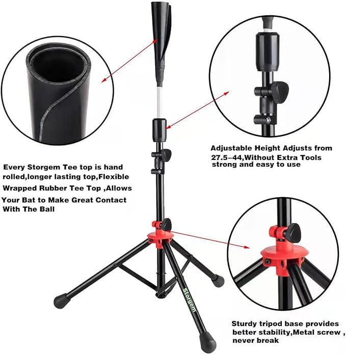Storgem Batting Baseball tee Softball, Easy to Adjustable Height,Portable Tripod Stand Base Tee for Hitting Training Practice,with Carrying Bag