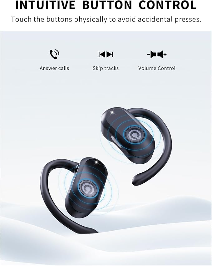 CXK Open Ear Headphones, Bluetooth 5.4 True Wireless Earbuds Bone Conduction Headphones with 60Hrs Stereo Sound, 0.27oz Lightweight Design Open Earbuds with Mic, IPX6 Waterproof Fit Running, Black