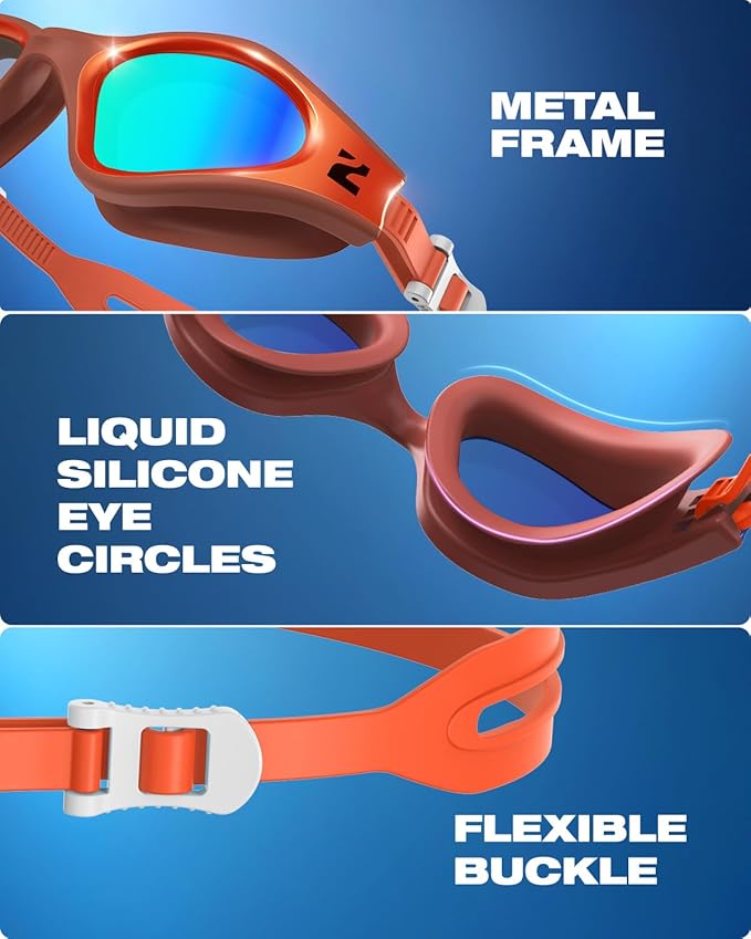 ZIONOR G1 Nava Super Anti-Fog Unisex Swim Goggles Mirror/Bright Smoke Lens