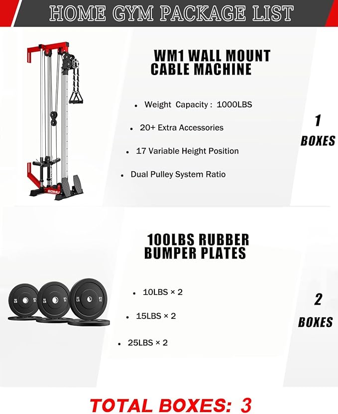 Wall Mount Cable Station, WM1 Cable Crossover Machine with 17 Positions, High and Low Cable Crossover Machine with Removable Footplate for Garage Home Gym