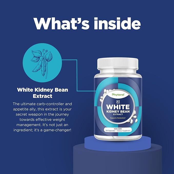 Phytoral White Kidney Bean Extract Carb Blocker - White Kidney Beans Supplement for Metabolism Boost & Ease Calories from Starchy Food - Carb Control Supplements - 120 Capsules