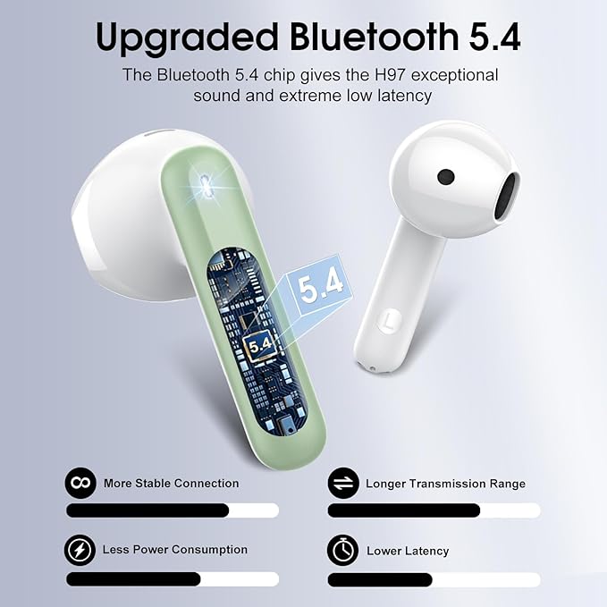 Wireless Earbuds, Bluetooth 5.4 Headphones with 3D Bass Stereo, 40H Ultralight in-Ear Buds, Bluetooth Earbuds with 4 ENC Noise Cancelling Mic, USB-C, IP7 Waterproof Earphones for Android iOS, Green