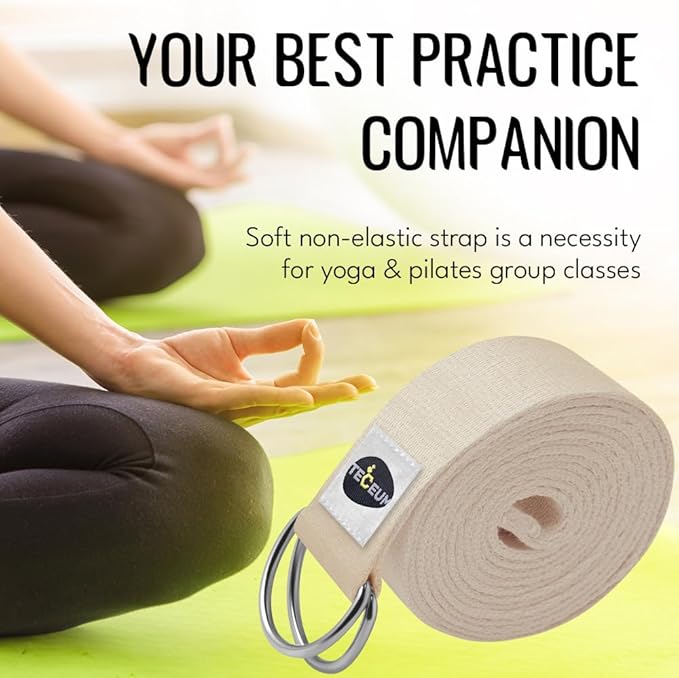 TECEUM Yoga Strap & Mat Strap – 2 IN 1 – Cotton – 6 ft 8 ft 10 ft (30+ colors) – Adjustable Non-Slip Belt for Yoga, Pilates, Stretching, Physical Therapy, Fitness & Home Workout – For Carrying Mats