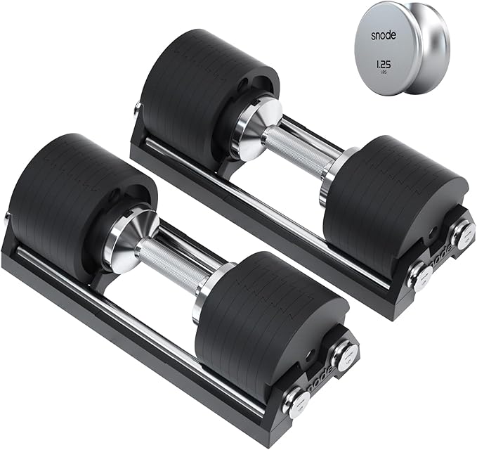 SNODE AD80 Drop Proof 80 lbs Adjustable Dumbbell Set -Adjustable Weights with Cast Iron Plates and Cradle, Knurled Handle, Fast Adjust, Compact Home Gym Equipment for Bench & Press