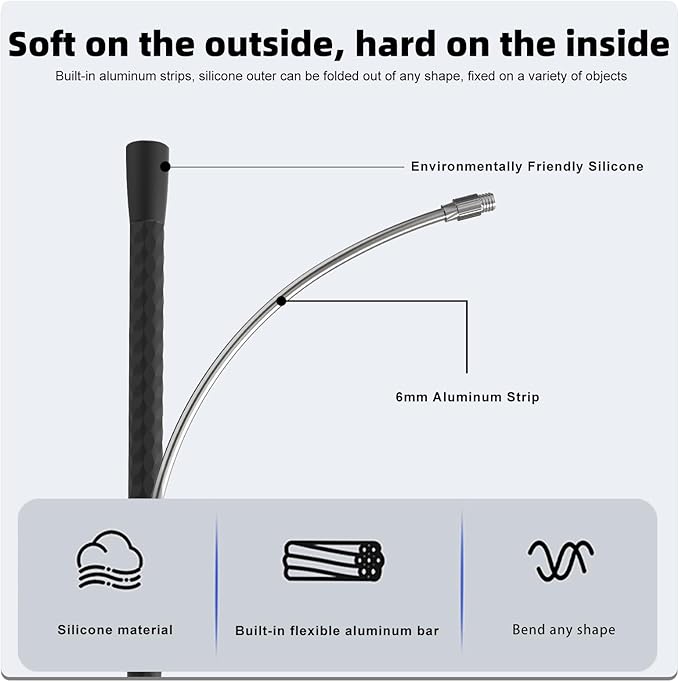 Portable Flexible Phone Holder with Handle for Treadmill, Spin Bike, Stroller, Tripod, Shopping Cart, Desk, Logitech Webcam, 23.6" / 60cm Long Arm Gooseneck Phone Mount for 4.7”- 7" Cell Phones