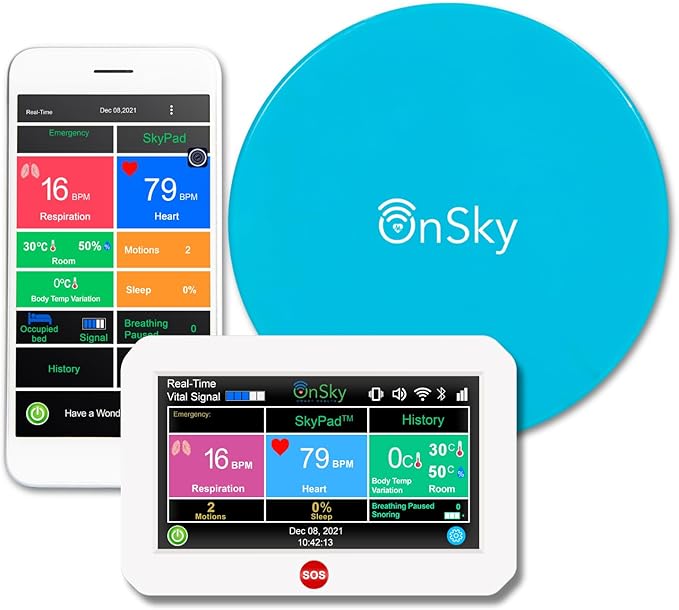SkyPad FDA-Cleared Contactless Heart Rate & Breathing Monitor, Adult & Children Home Health Care - Senior & Nursing Home - Continuously Monitor Sleep & Wellness Anywhere Anytime - Urgency Alert
