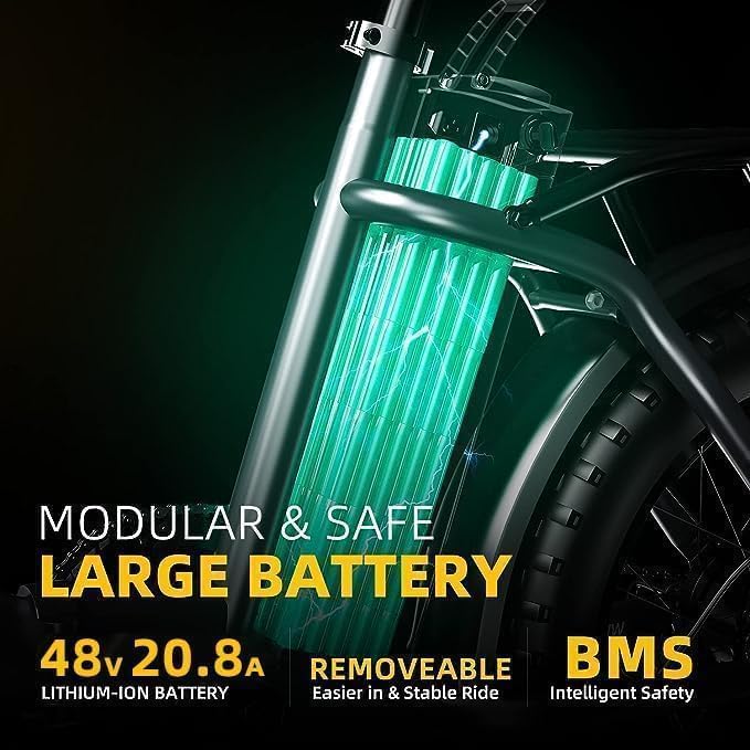 DriftGod Folding Electric Bike for Adults β 1000W Motor, 20"x3" Fat Tire, 48V Removable Battery, All-Terrain E-Bike with 7-Speed, Front Suspension β Powerful Foldable Ebike for Commuter