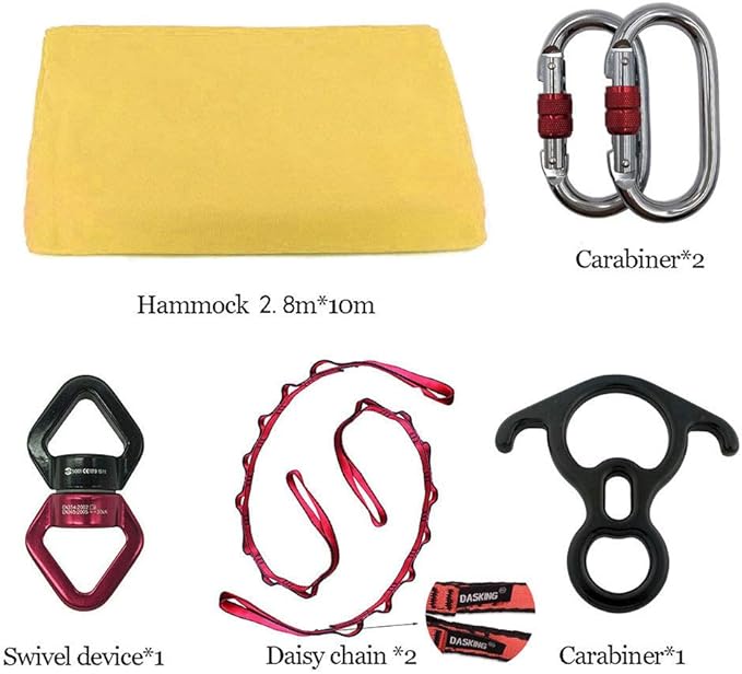 DASKING Aerial Silks Starter Kit - Durable 11Yards of Aerial Yoga Hammock with Hardware, Aerial Swing for Acrobatic Flying Yoga & All Levels (Aerial Rigging Point Up to 14ft)