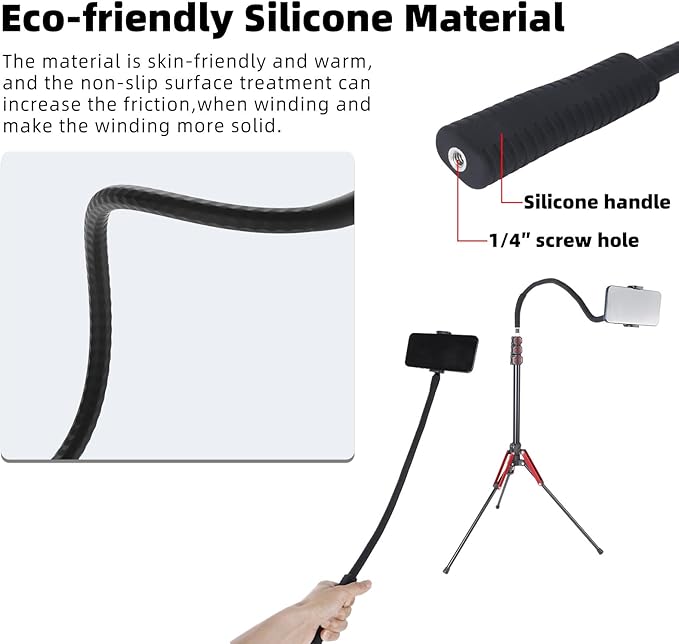 Portable Flexible Phone Holder with Handle for Treadmill, Spin Bike, Stroller, Tripod, Shopping Cart, Desk, Logitech Webcam, 23.6" / 60cm Long Arm Gooseneck Phone Mount for 4.7”- 7" Cell Phones