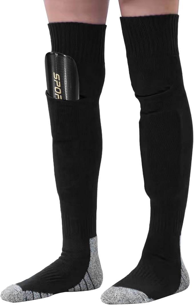 Youth Soccer Shin Guard Socks, Built-in Protective Pads, Kids Knee High Football Athletic Team Socks for Boys Girls